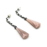 Pink Moonstone Drop Earrings Oxidized Sterling Silver Stud and Chain Design