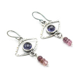 Protective Evil Eye Sterling Silver Earrings Iolite and Spinel gemstone