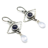 Intuition and Peace Evil Eye Earrings Sterling Silver with Iolite and Blue Chalcedony
