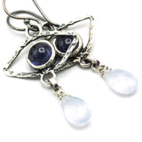 Intuition and Peace Evil Eye Earrings Sterling Silver with Iolite and Blue Chalcedony