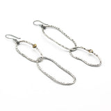 Sterling silver oxidized in peanut shape earrings with brass beads on sterling silver hooks style