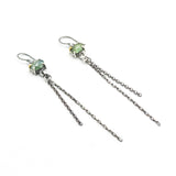 Oval Faceted Green Kyanite Drop Earrings Sterling Silver Bezel and prongs with Chain Design