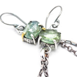 Oval Faceted Green Kyanite Drop Earrings Sterling Silver Bezel and prongs with Chain Design
