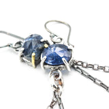 Oval Faceted blue Kyanite Drop Earrings Sterling Silver Bezel and prongs with Chain Design