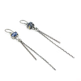 Oval Faceted blue Kyanite Drop Earrings Sterling Silver Bezel and prongs with Chain Design