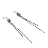 Blue Kyanite Drop Earrings Sterling Silver Bezel and prongs with Chain Design