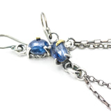 Blue Kyanite Drop Earrings Sterling Silver Bezel and prongs with Chain Design