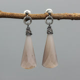 Pink Moonstone Drop Earrings  Oxidized Sterling Silver Ring Loops and Stud style