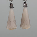 Pink Moonstone Drop Earrings  Oxidized Sterling Silver Ring Loops and Stud style