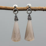 Pink Moonstone Drop Earrings  Oxidized Sterling Silver Ring Loops and Stud style