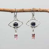 Protective Evil Eye Sterling Silver Earrings Iolite and Spinel gemstone