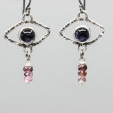 Protective Evil Eye Sterling Silver Earrings Iolite and Spinel gemstone