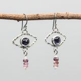 Protective Evil Eye Sterling Silver Earrings Iolite and Spinel gemstone