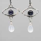 Intuition and Peace Evil Eye Earrings Sterling Silver with Iolite and Blue Chalcedony