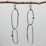 Sterling silver oxidized in peanut shape earrings with brass beads on sterling silver hooks style
