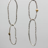 Sterling silver oxidized in peanut shape earrings with brass beads on sterling silver hooks style