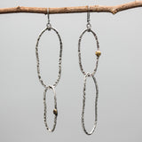 Sterling silver oxidized in peanut shape earrings with brass beads on sterling silver hooks style