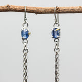 Blue Kyanite Drop Earrings Sterling Silver Bezel and prongs with Chain Design
