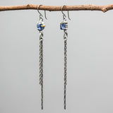 Blue Kyanite Drop Earrings Sterling Silver Bezel and prongs with Chain Design