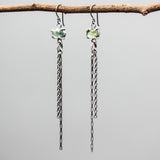 Oval Faceted Green Kyanite Drop Earrings Sterling Silver Bezel and prongs with Chain Design