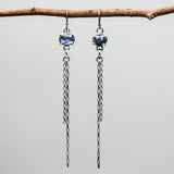 Oval Faceted blue Kyanite Drop Earrings Sterling Silver Bezel and prongs with Chain Design