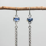 Oval Faceted blue Kyanite Drop Earrings Sterling Silver Bezel and prongs with Chain Design