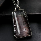 Trapezoid cabochon Road Lodolite gardens quartz pendant necklace with sterling silver chain