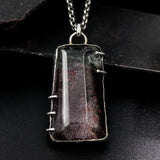 Trapezoid cabochon Road Lodolite gardens quartz pendant necklace with sterling silver chain