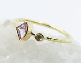 Fan-Shaped Pink Stone Ring in 18k Gold with Clear Accent — product view 9