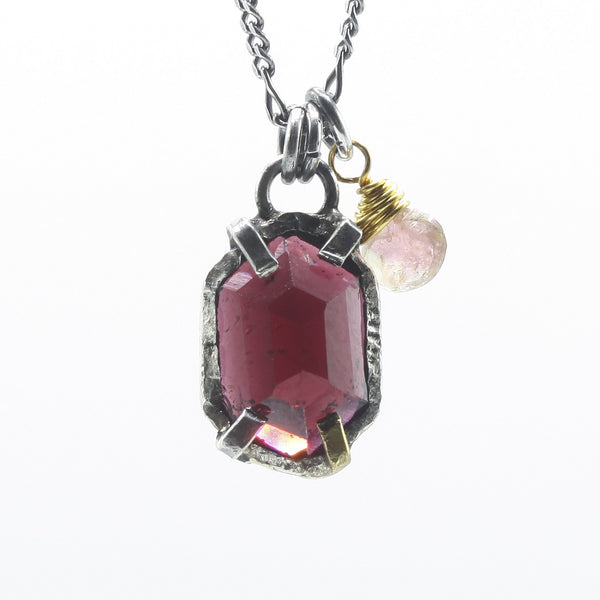 Garnet Octagon Pendant Necklace with Tourmaline Drop