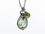 Green kyanite teardrop pendant with green tourmaline drop on sterling silver chain