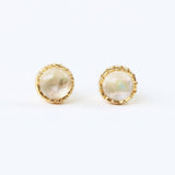 Earrings,Tiny round cabochon moonstone in prongs setting with 18k gold in stud style