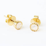 Earrings,Tiny round cabochon moonstone in prongs setting with 18k gold in stud style