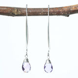 Amethyst gemstone drop earrings ~ February birthstone earrings ~ sterling silver long drop earring with sterling silver wrapped natural gem