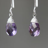 Amethyst gemstone drop earrings ~ February birthstone earrings ~ sterling silver long drop earring with sterling silver wrapped natural gem