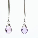 Amethyst gemstone drop earrings ~ February birthstone earrings ~ sterling silver long drop earring with sterling silver wrapped natural gem