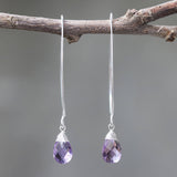 Amethyst gemstone drop earrings ~ February birthstone earrings ~ sterling silver long drop earring with sterling silver wrapped natural gem