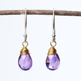 Dainty round drop natural amethyst earrings ~ February birthstone earrings, sterling silver drop earrings with wire wrap purple amethyst