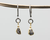 Rough diamond earrings in 18k gold bezel setting with oxidized sterling silver hooks style on the top