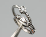 Diamond wedding ring in bezel and prongs setting with white gold band(set of 2)