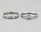 Diamond wedding ring in bezel and prongs setting with white gold band(set of 2)