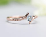 Bypass style ring 14k rose gold with round blue topaz at the center, rose gold ring, rose gold, topaz, blue topaz ring, 14k rose gold