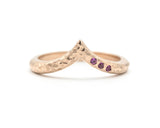 14k Rose gold with texture design band ring with tiny 3 ruby on the side