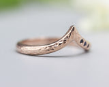 14k Rose gold with texture design band ring with tiny 3 blue sapphire on the side