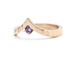 Amethyst ring 14k Rose gold crown design with line texture band