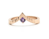 Amethyst ring 14k Rose gold crown design with line texture band