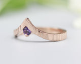 Amethyst ring 14k Rose gold crown design with line texture band