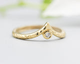 Diamond ring 14k gold crown design with hammer texture design band