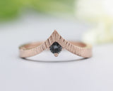 Multi grey sapphire ring 14k Rose gold crown design with line texture band