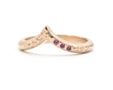 14k Rose gold with texture design band ring with tiny 3 ruby on the side